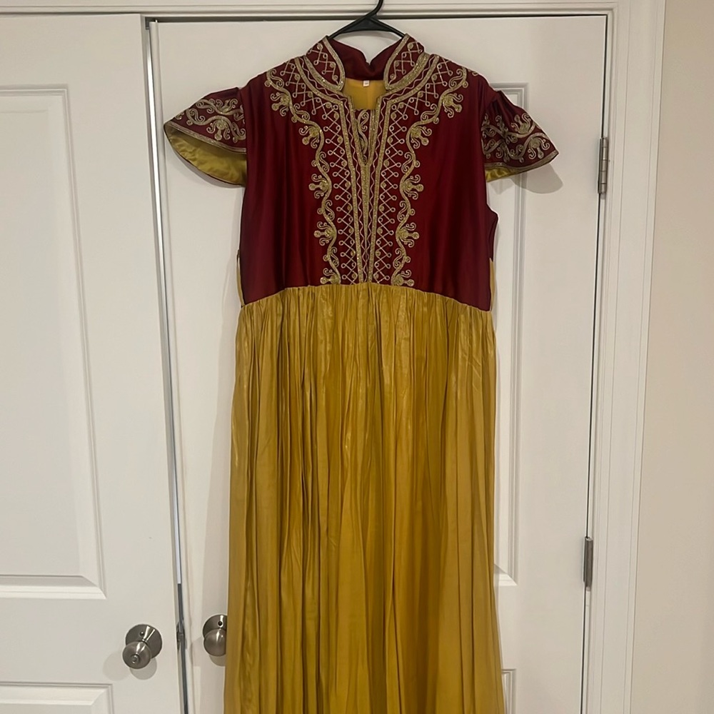 Maroon & Gold Kaftan Dress